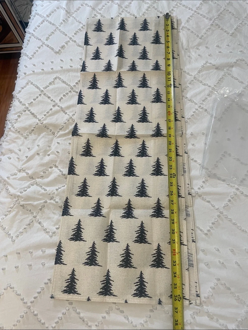 Neutral table Runner with Black Pine Tree Print 72 X 13